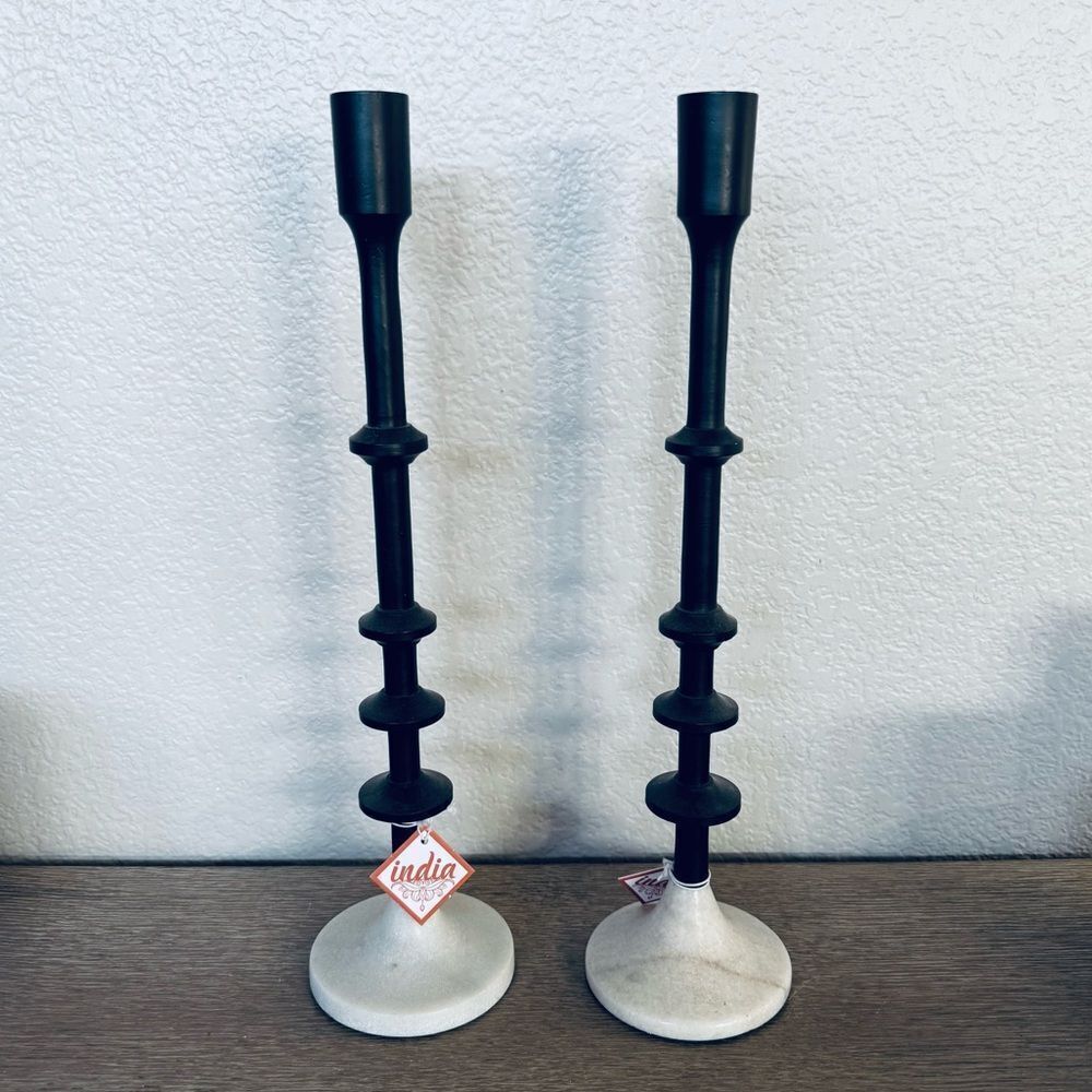 Marble Base Black Metal Candlesticks Candle Holders Set